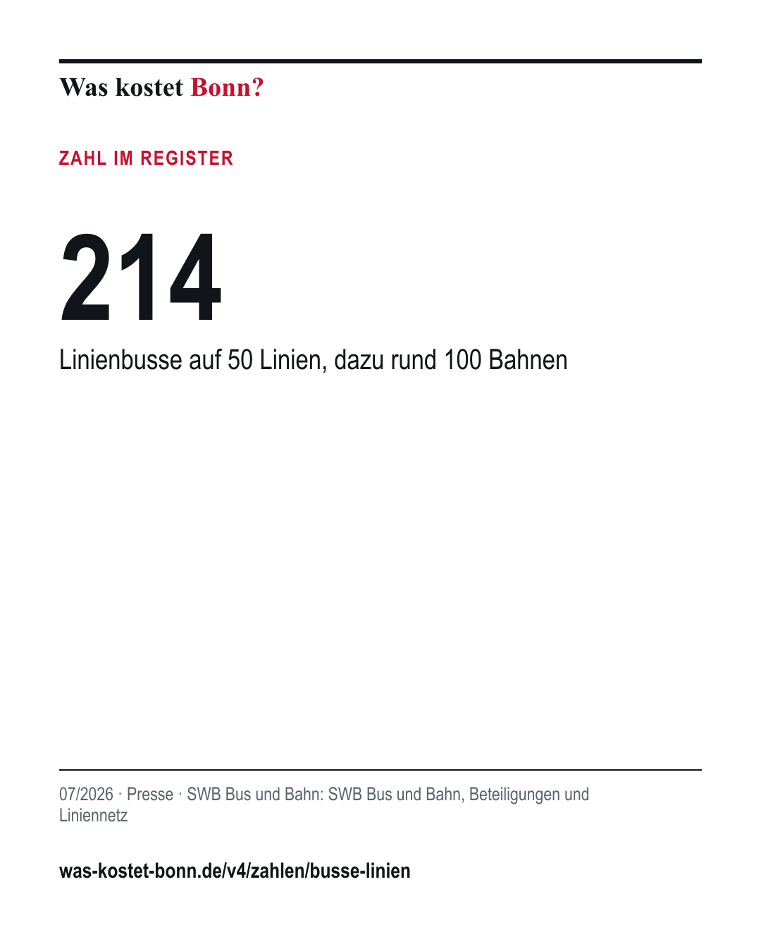 214: Linienbusse auf 50 Linien, dazu rund 100 Bahnen. 07/2026, Presse, Quelle SWB Bus und Bahn.